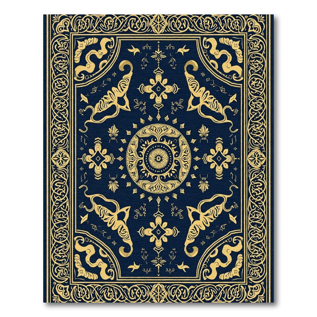 Ornate Gold Medallion Border Rug