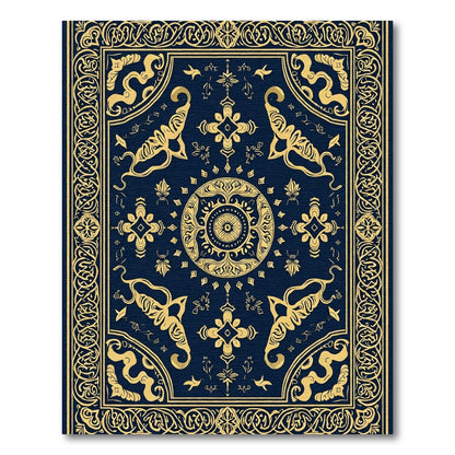 Ornate Gold Medallion Border Rug