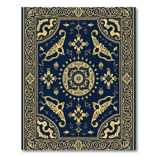 Ornate Gold Medallion Border Rug