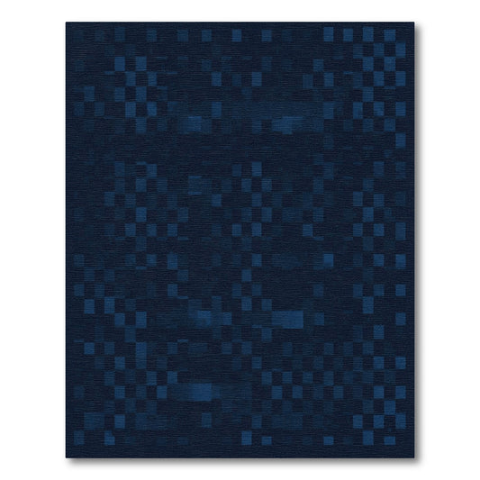Deep Blue Distorted Checkered Rug