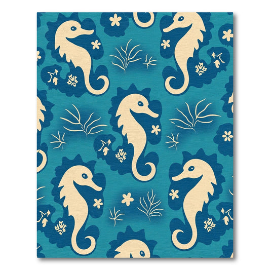 Cream Seahorse Aqua Floral Repeating Rug