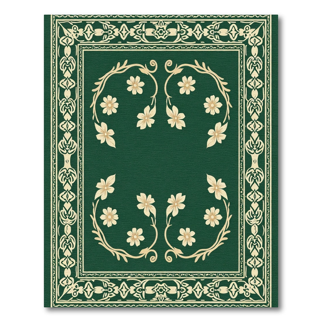 Golden Floral Arch Border Green Field Rug