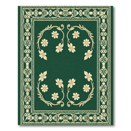 Golden Floral Arch Border Green Field Rug