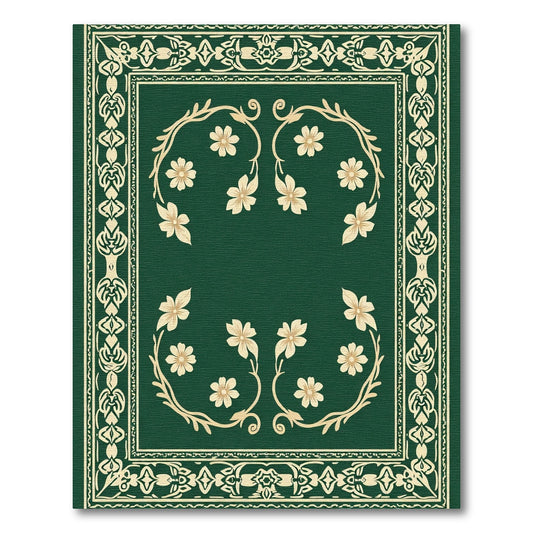 Golden Floral Arch Border Green Field Rug