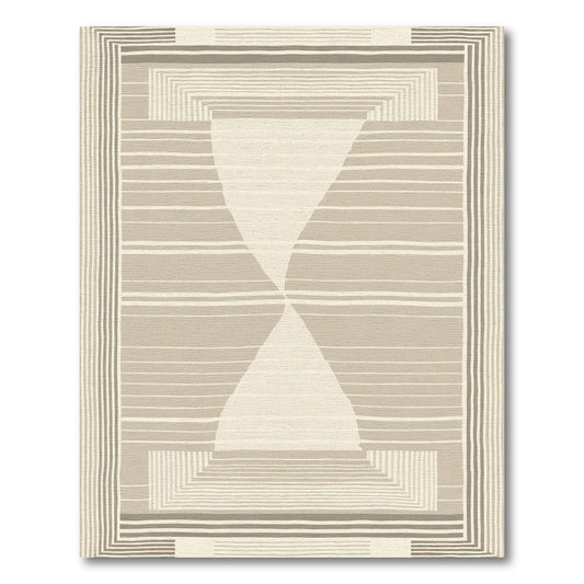 Neutral Taupe Geometric Hourglass Rug
