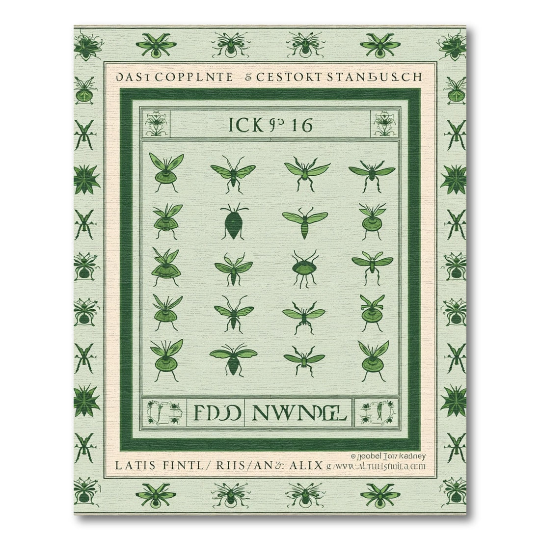 Green Insect Collection Border Rug