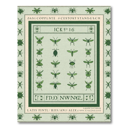 Green Insect Collection Border Rug