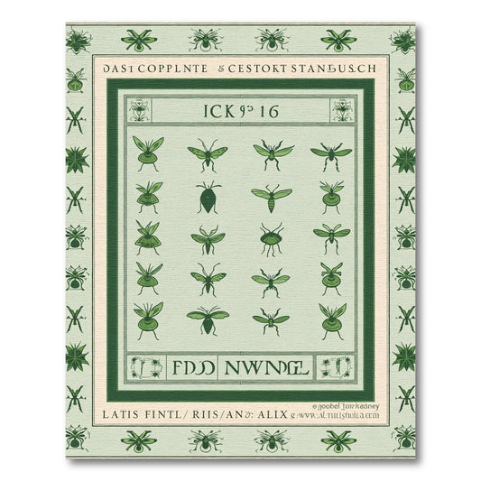 Green Insect Collection Border Rug