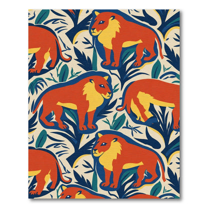 Bold Orange Lion Botanical Jungle Rug