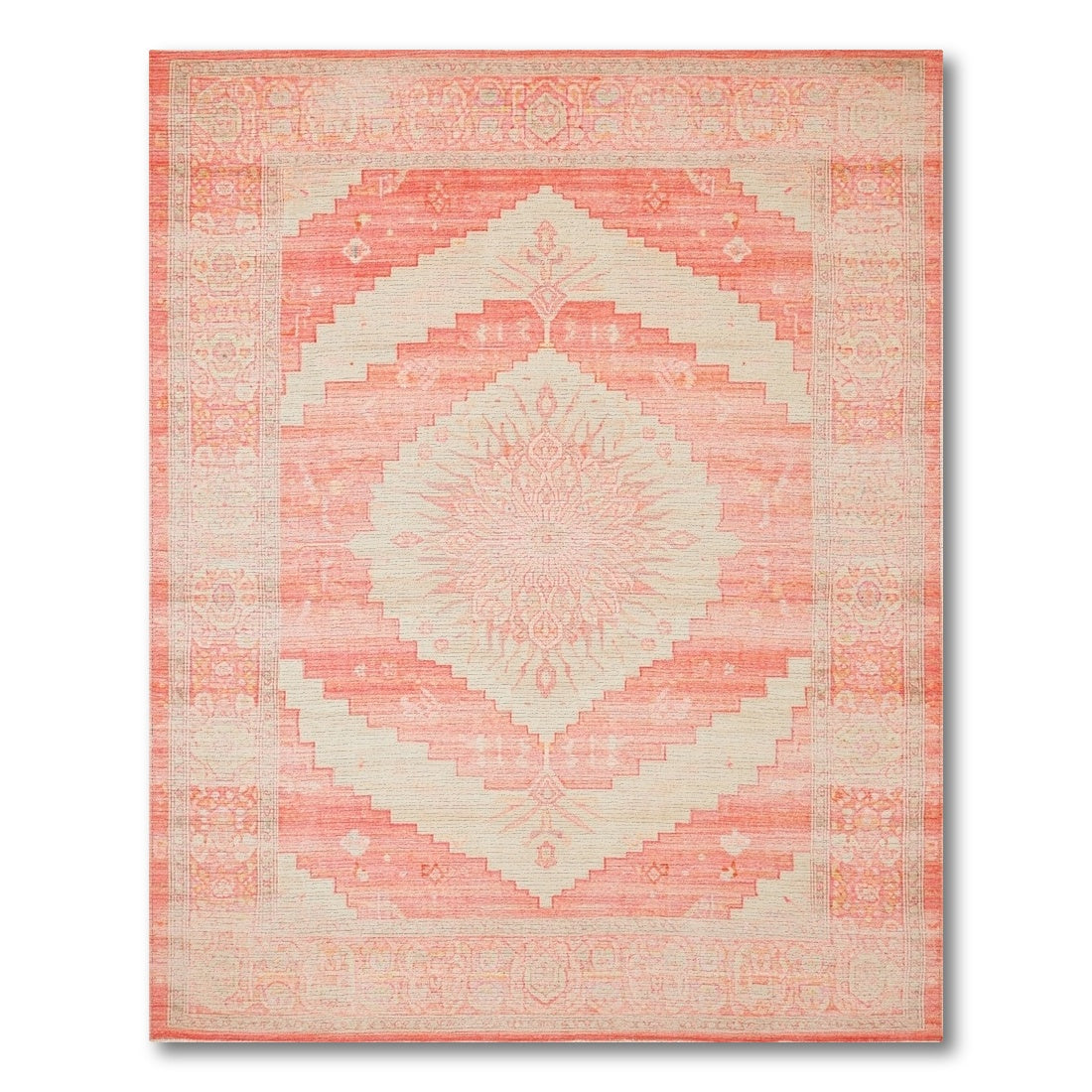 Pink Distressed Vintage Medallion Area Rug