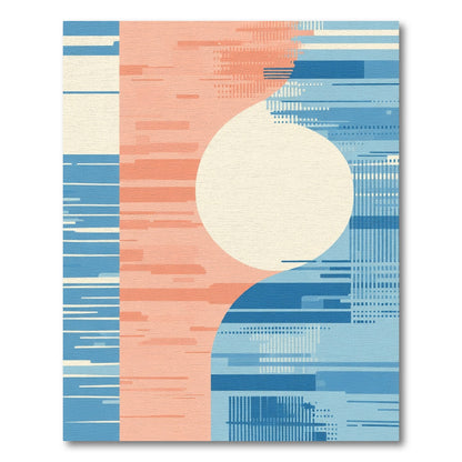 Abstract Coral Blue Geometric Block Rug
