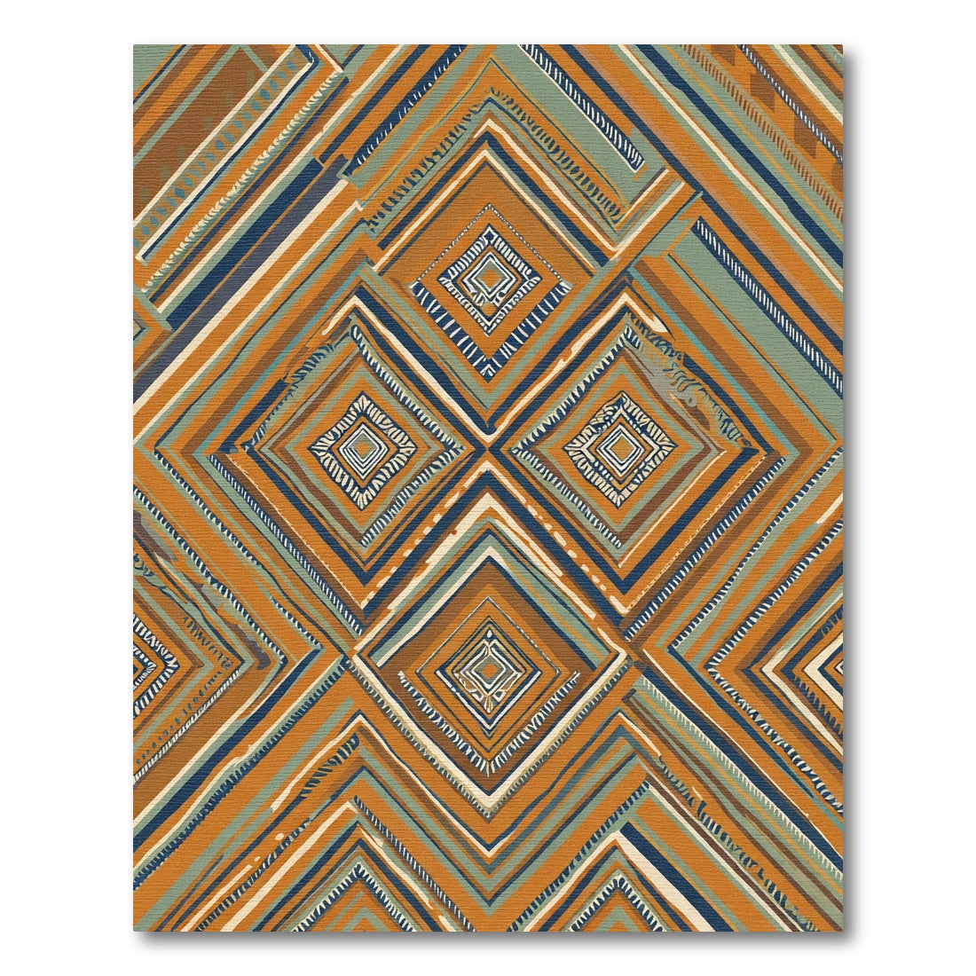 Terracotta Geometric Diamond Bands Rug