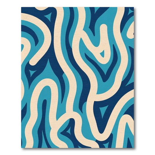 Cream And Blue Abstract Swirl Rug