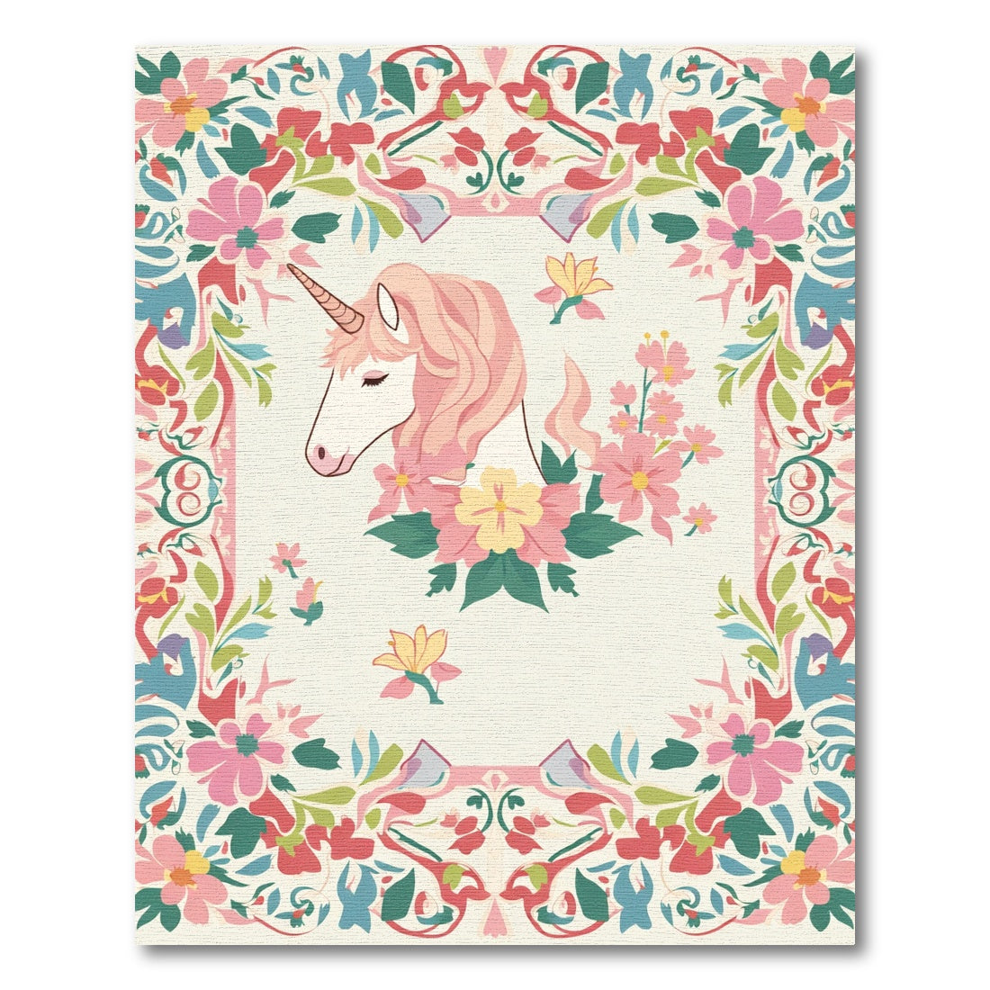 Whimsical Pink Unicorn Floral Garden Rug