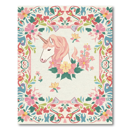 Whimsical Pink Unicorn Floral Garden Rug