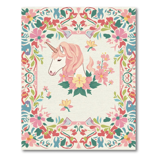 Whimsical Pink Unicorn Floral Garden Rug