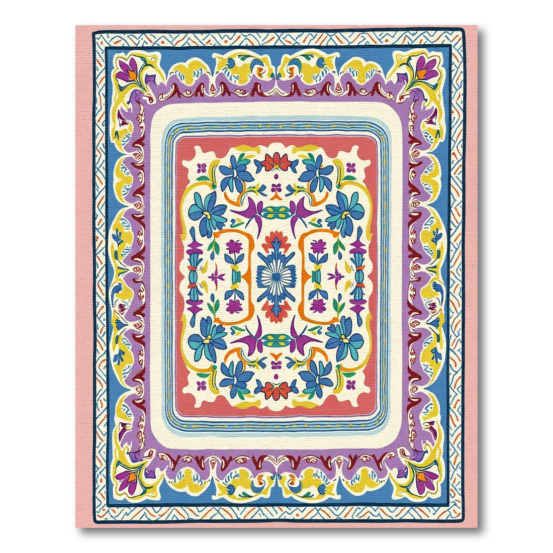 Vibrant Floral Medallion Border Rug