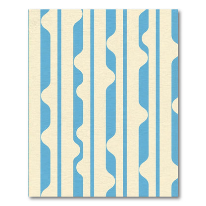 Cream Blue Vertical Wavy Stripe Rug