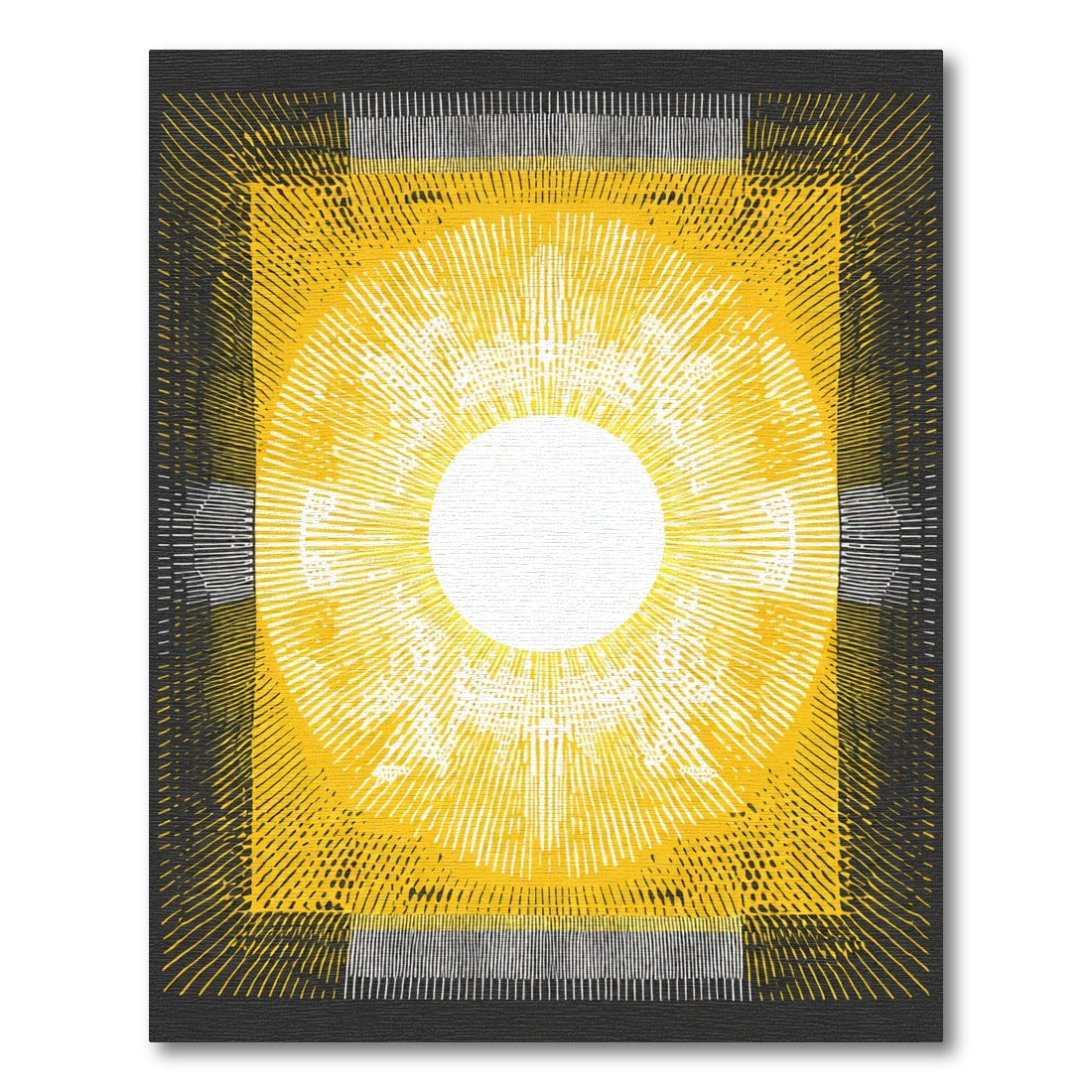 Radiant Yellow Sunburst Geometric Rectangles Rug