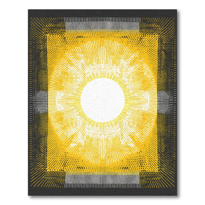 Radiant Yellow Sunburst Geometric Rectangles Rug