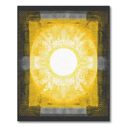 Radiant Yellow Sunburst Geometric Rectangles Rug
