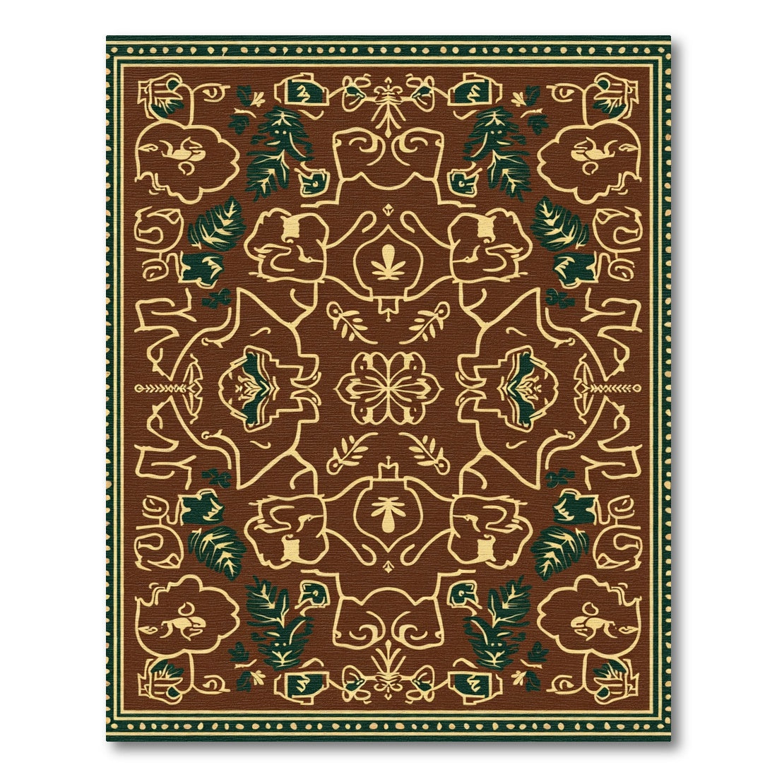 Brown Cream Green Floral Medallion Rug