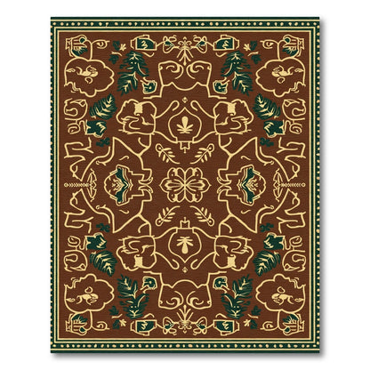 Brown Cream Green Floral Medallion Rug