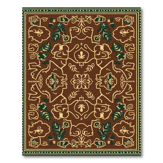 Brown Cream Green Floral Medallion Rug