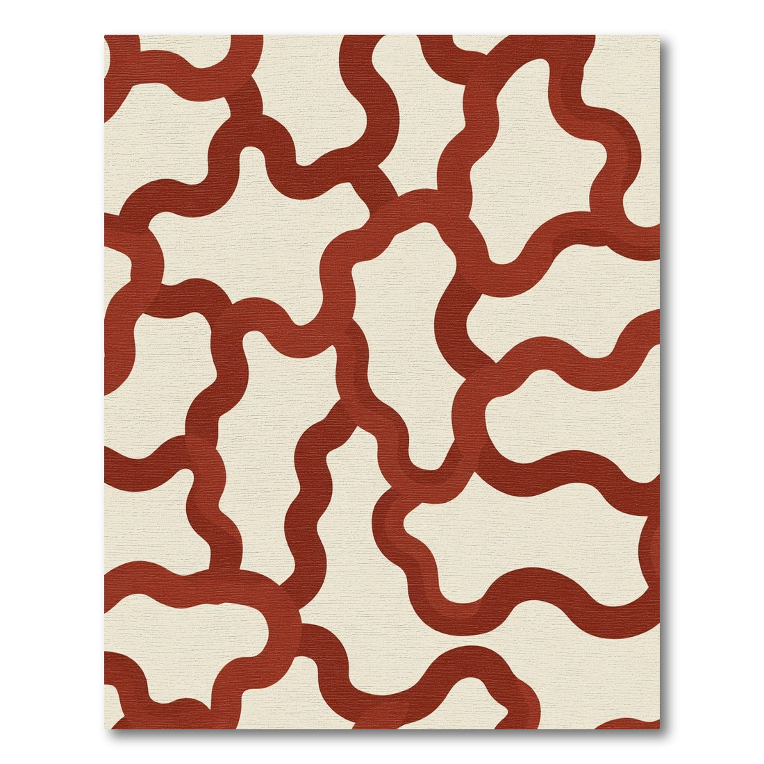 Crimson Wavy Ribbon Overlay Rug