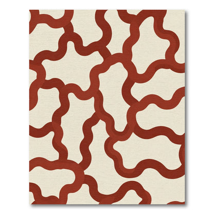 Crimson Wavy Ribbon Overlay Rug