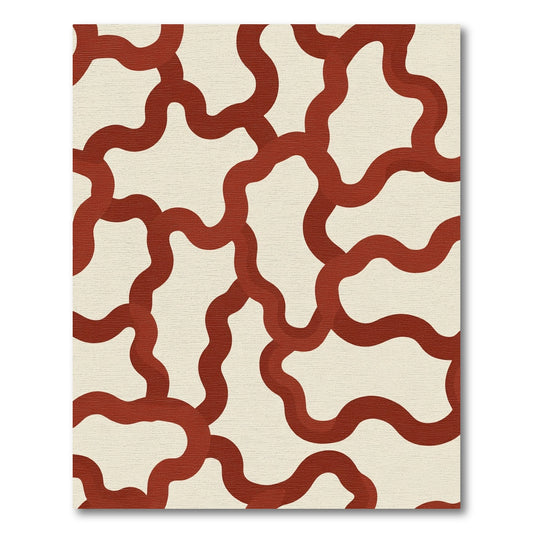 Crimson Wavy Ribbon Overlay Rug