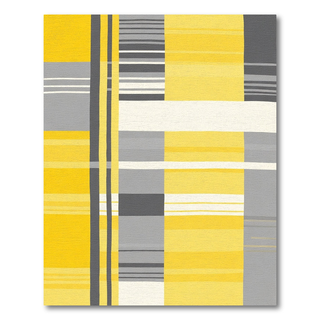 Modern Yellow Gray Stripe Composition Rug