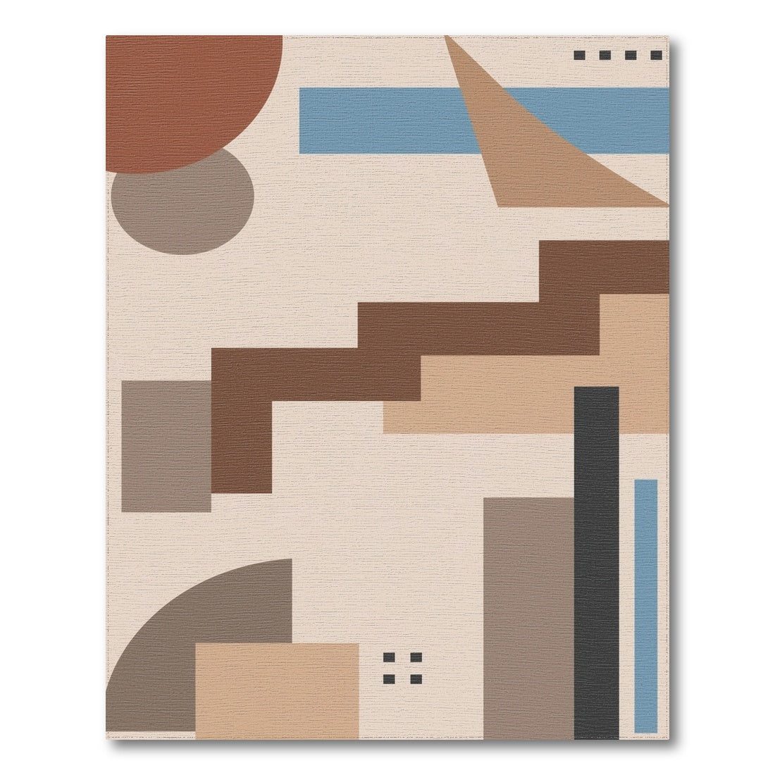 Modern Geometric Beige Area Rug with Brown Steps