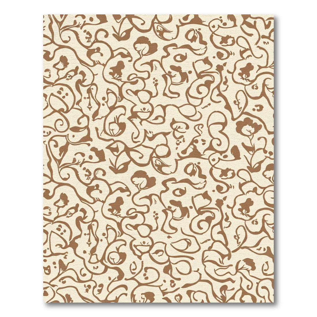 Cream Brown Abstract Floral Vine Rug