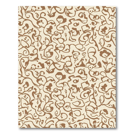 Cream Brown Abstract Floral Vine Rug