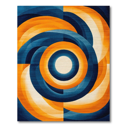 Blue Orange Geometric Circle Rug