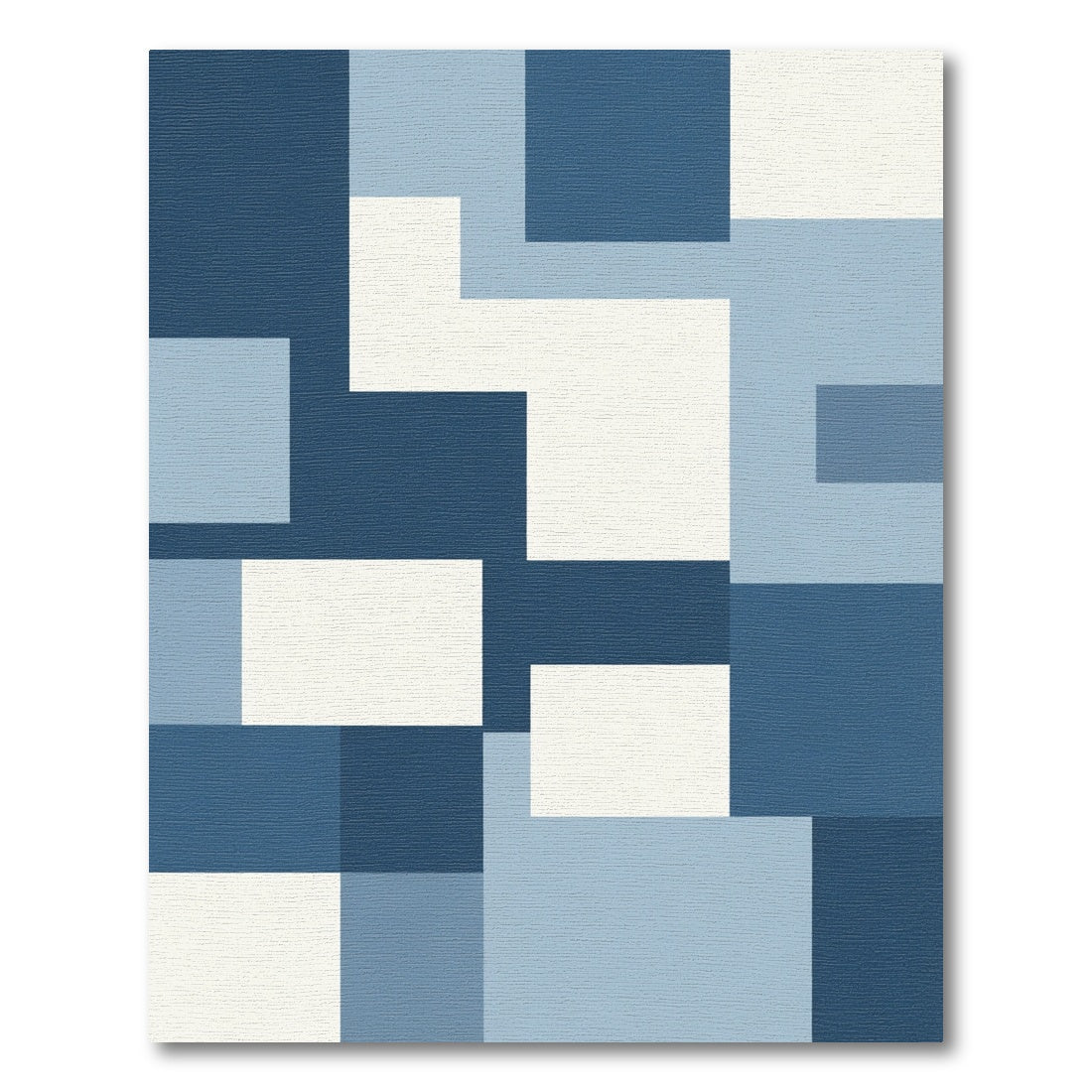 Modern Blue White Geometric Blocks Rug