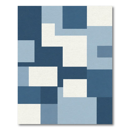 Modern Blue White Geometric Blocks Rug