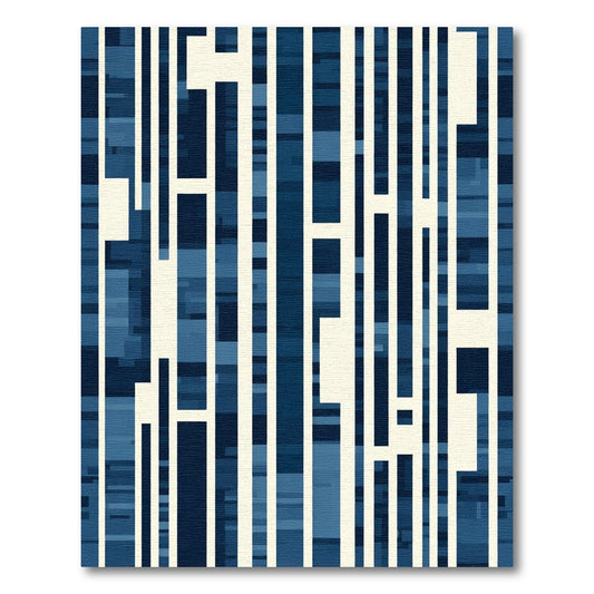 Abstract Navy And Cream Rectangles Rug