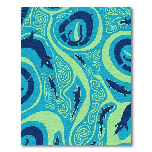 Deep Blue Oceanic Shark Swirls Rug