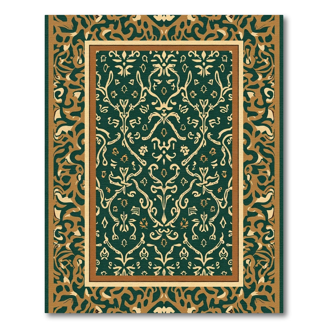 Emerald Gold Ornate Botanical Medallion Rug