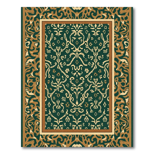 Emerald Gold Ornate Botanical Medallion Rug