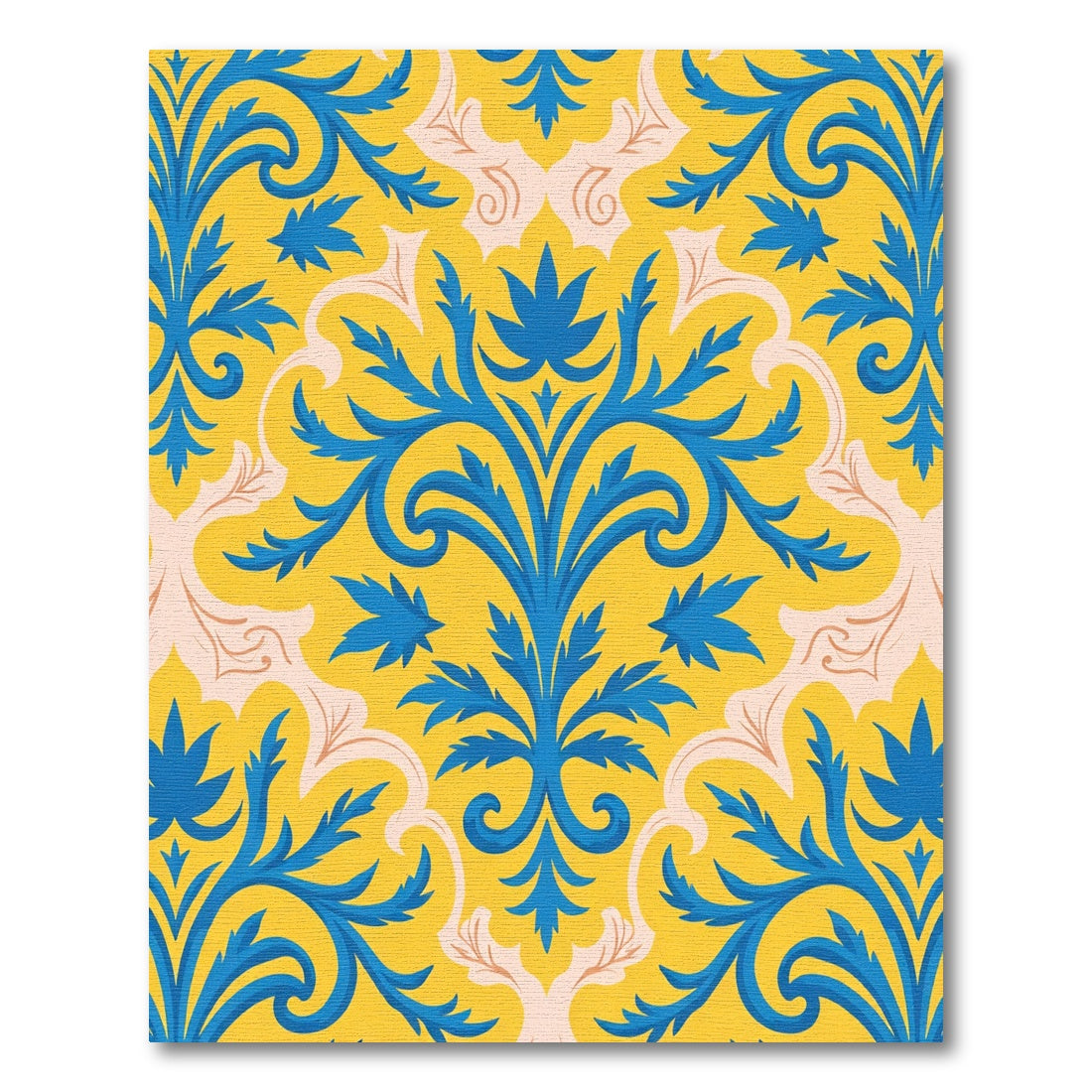 Bold Blue Acanthus Flourish Yellow Background Rug