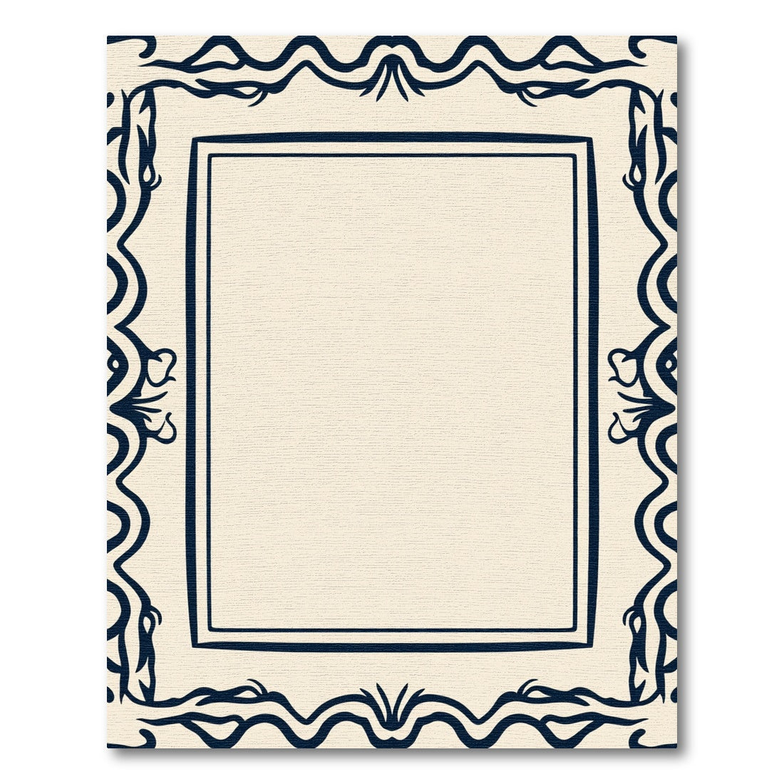 Navy Cream Ornate Scroll Border Rug
