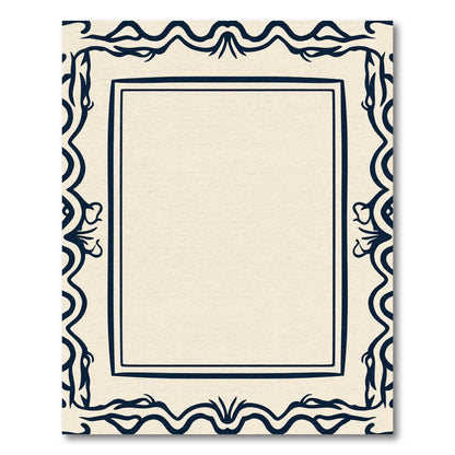 Navy Cream Ornate Scroll Border Rug
