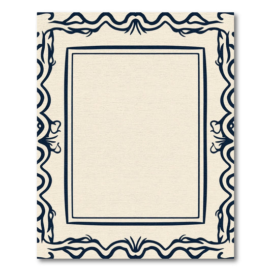 Navy Cream Ornate Scroll Border Rug