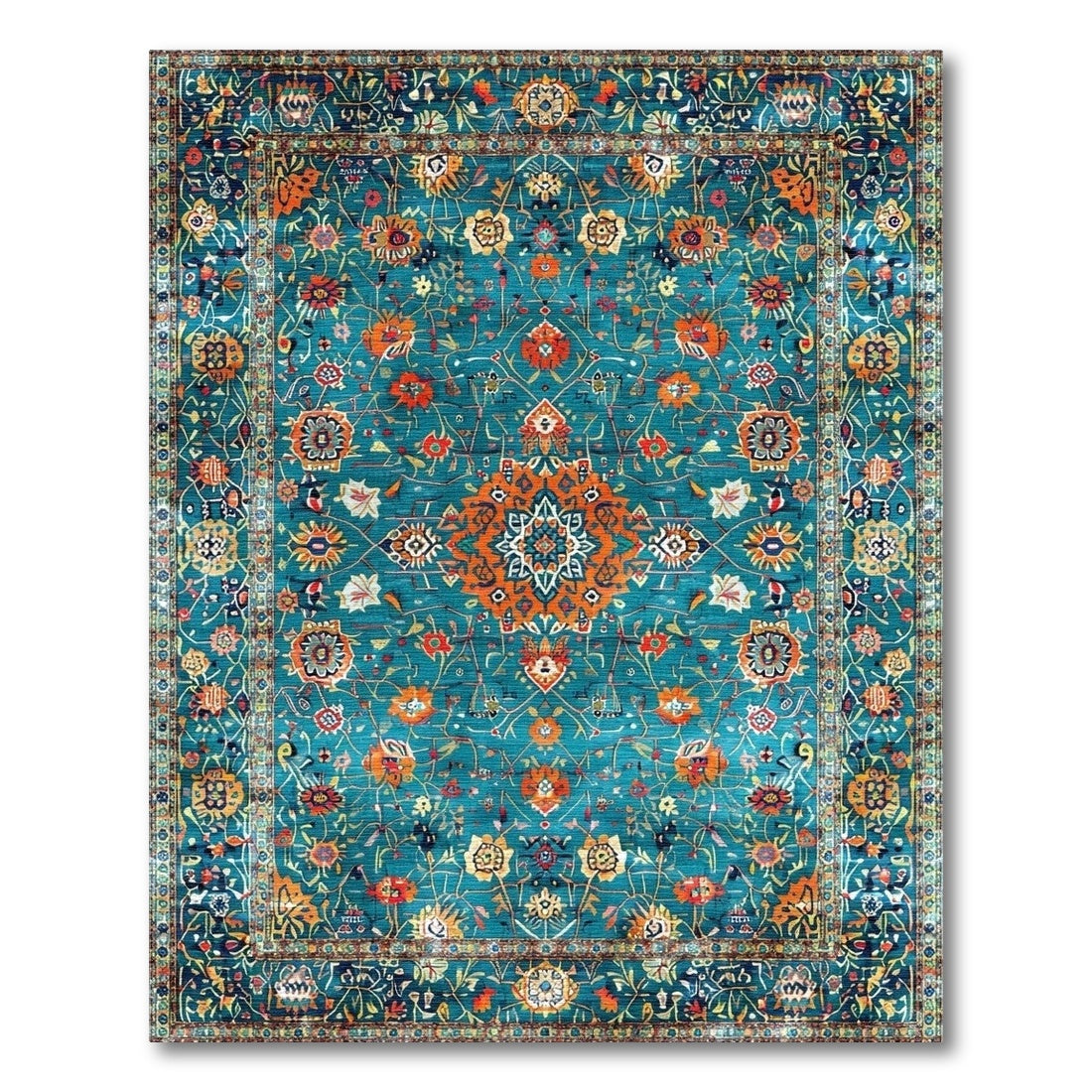Traditional Persian Blue and Teal Floral Persian Area Rug