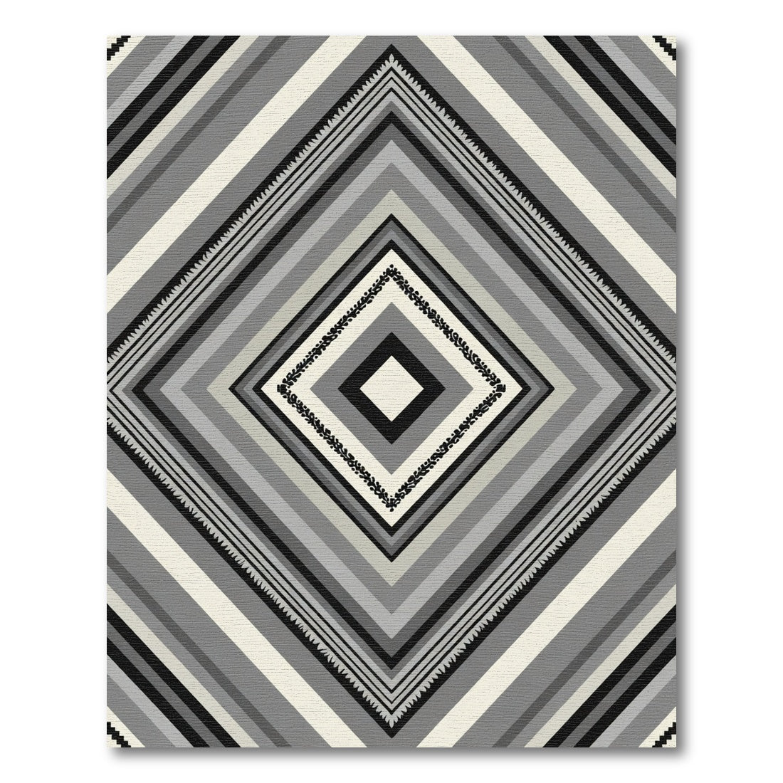 Monochrome Geometric Diamond Chevron Rug