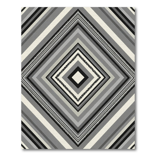 Monochrome Geometric Diamond Chevron Rug