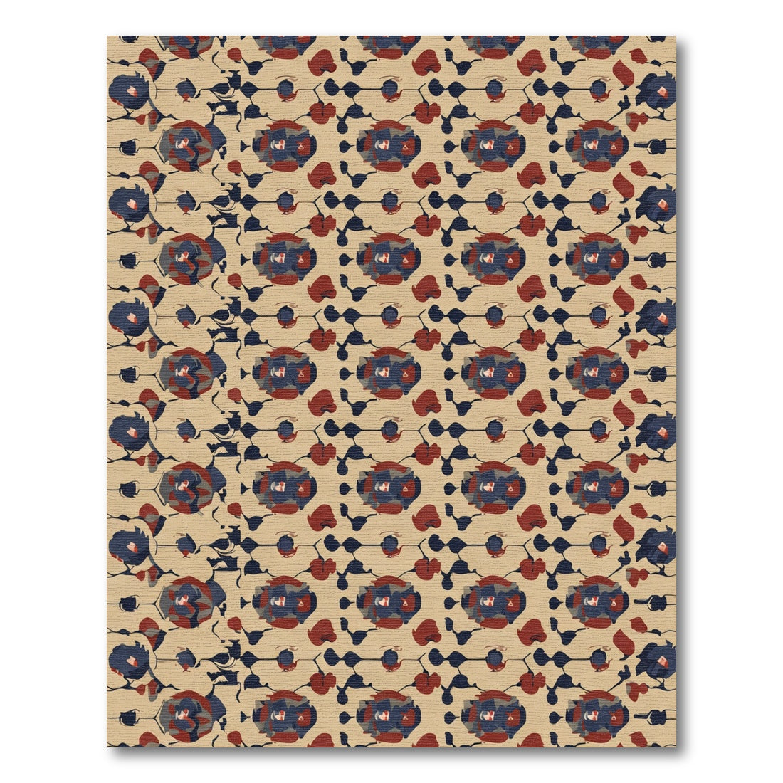 Rustic Blue Red Floral Vine Rug